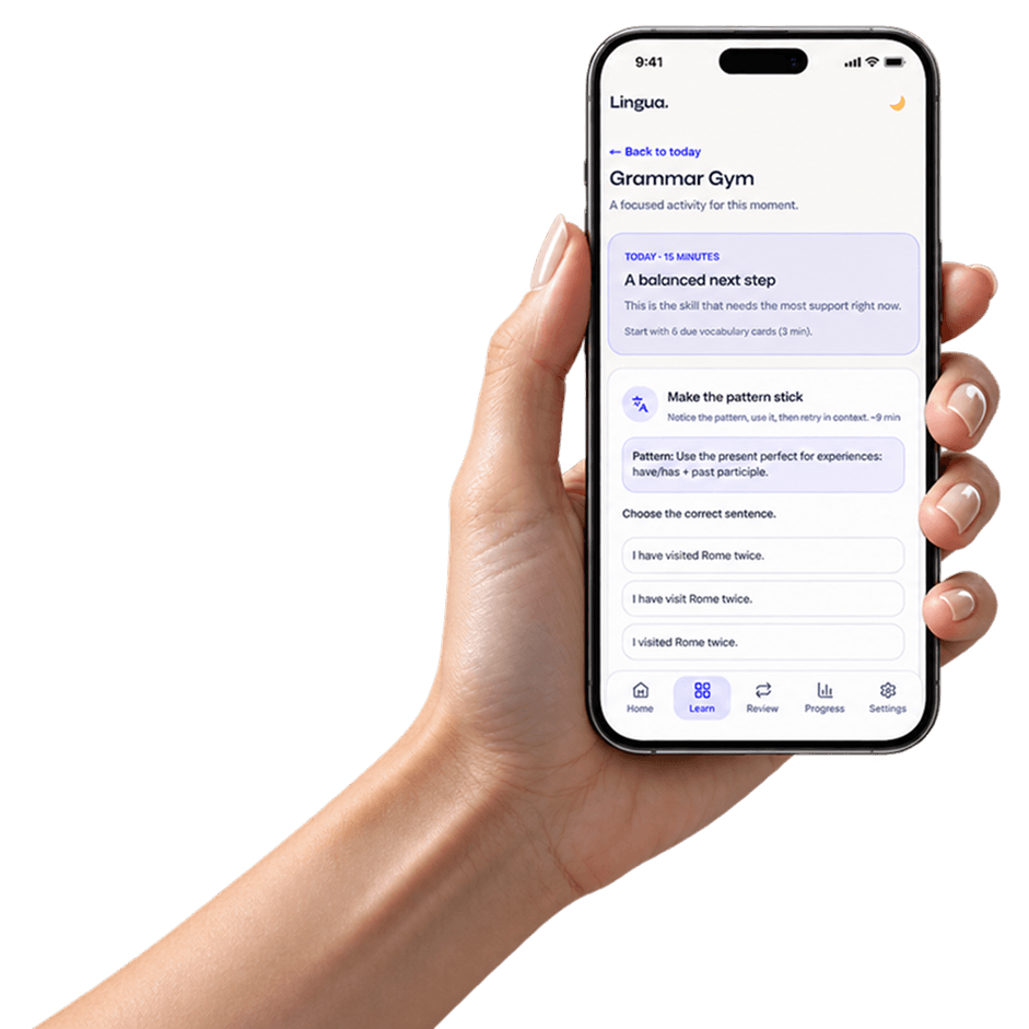 Lingua App on iPhone in Hand
